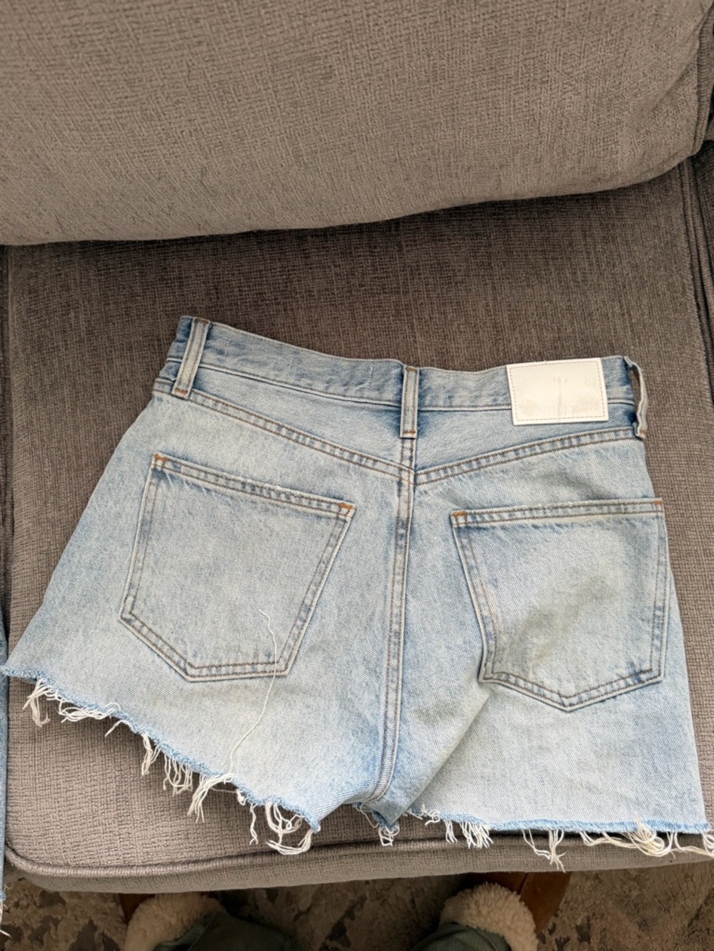 Denim Forum Light Wash Frayed Hem Jean Shorts